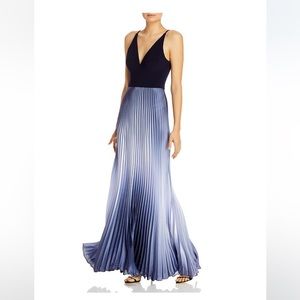 AQUA Pleated Shimmer Gown - Navy/Lilac